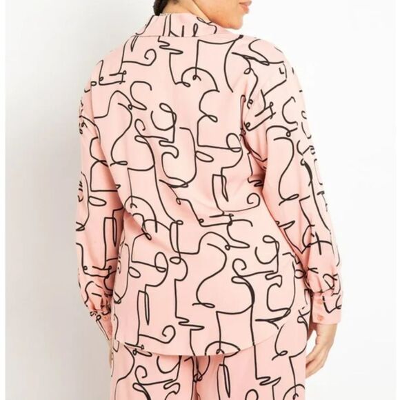 Eloquii Pink Button Down Top Long Sleeve Shirt Abstract Squiggle Print Plus 22 - Picture 3 of 15